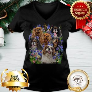 Cavalier King Charles Spaniel Purple Flowers V-neck