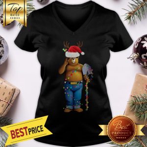 Official Smokey Bear Santa Reindeer Christmas Light V-neck