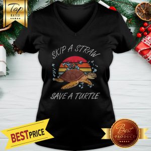 Official Vintage Skip A Straw Save A Turtle V-neck
