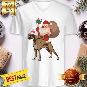 Pretty Santa Riding Boxer Christmas V-neck