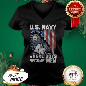 US Navy Where Boys Become Men American Flag V-neck