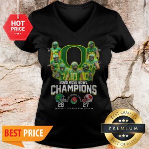 Oregon Ducks 2020 Rose Bowl Champions Signatures 28 27 V-neck