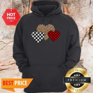 Valentine's Day Valentine Three Hearts Leopard Buffalo Plaid Hoodie