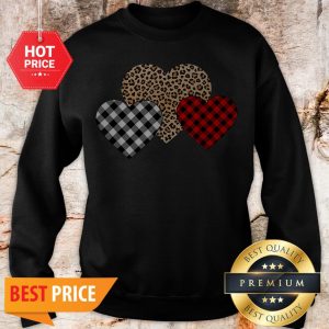 Valentine's Day Valentine Three Hearts Leopard Buffalo Plaid Sweatshirt