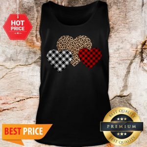Valentine's Day Valentine Three Hearts Leopard Buffalo Plaid Tank Top