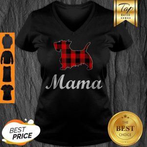 Beautiful Scottish Terrier Mama Red Buffalo Plaid Scottish Terrier V-neck