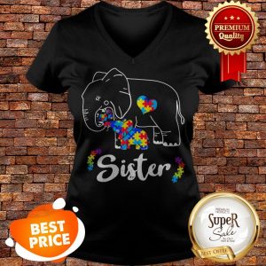 Nice Autism Awareness Support Sister Elephant Gift V-neck