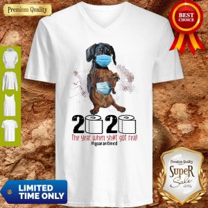 Nice Dachshunds Mask 2020 The Year When Shit Got Real Quarantined Coronavirus V-neck