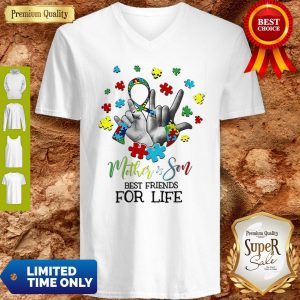 Nice Mother & Son Best Friends For Life Awareness Autism V-neck