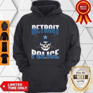 Pretty Detroit Michigan PD Policeman Graphic Skull Guns Thin Blue Hoodie