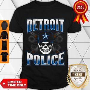 Pretty Detroit Michigan PD Policeman Graphic Skull Guns Thin Blue Shirt