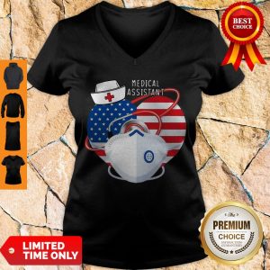 Top Medical Assistant Heart Mask Stethoscope American Flag V-neck