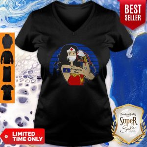 Top Vintage Wonder Woman Pennylane Nurse Stethoscope COVID-19 V-neck