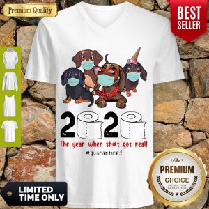 Nice Dachshunds 2020 The Year When Shit Got Real #Quarantined COVID-19 V-neck