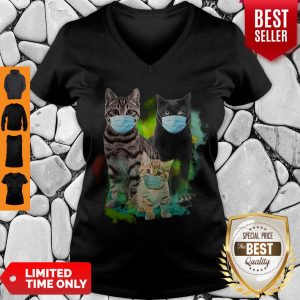 Cute Three Cats Wear Medical Mask V-neck