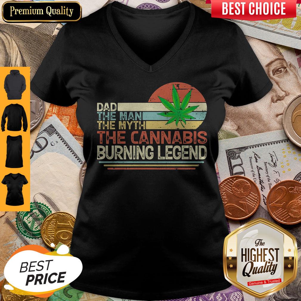 Dad The Man The Myth The Cannabis Burning Legend Weed Vintage V-neck Dad The Man The Myth The Cannabis Burning Legend Weed Vintage V-neck