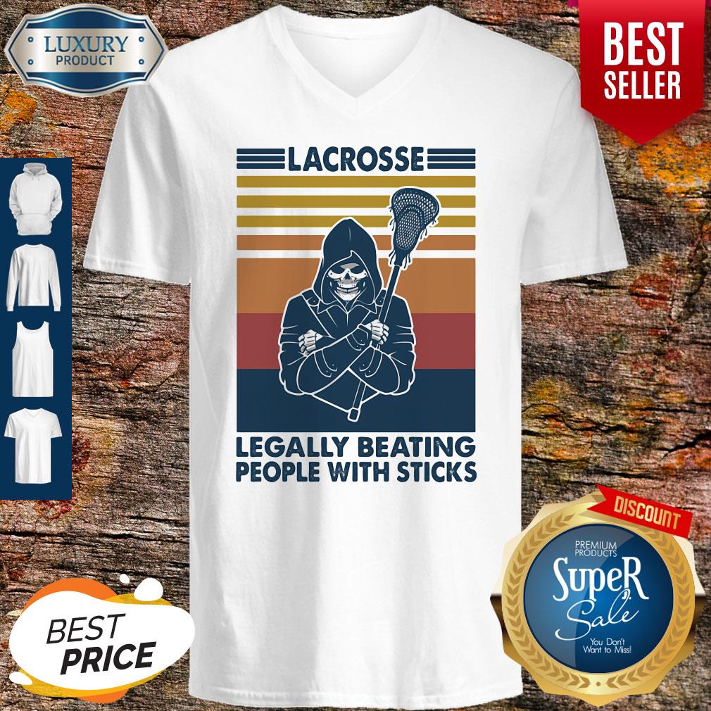 Skeleton Lacrosse Legally Beating People With Sticks Vintage V-neck Skeleton Lacrosse Legally Beating People With Sticks Vintage V-neck
