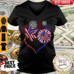 Cannabis And Sunflower Hearl Happy The 4th Of July American V-neck
