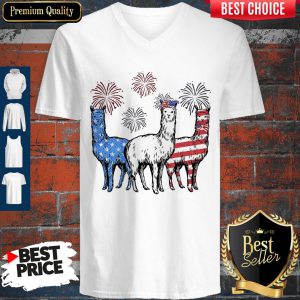 Independence Day Llamas Wear Bow Tie Firework V-neck