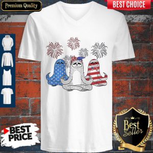 Independence Day Sloths Wear Bow Tie Firework V-neck