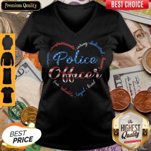 Police Officer American Flag Independence Day Heart V-neck