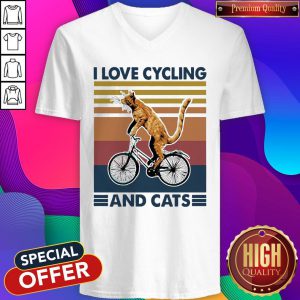 Cat I Love Cycling And Cats Vintage V-neck