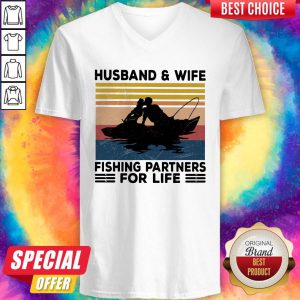 Husband And Wife Fishing Partners For Life Vintage V-neck