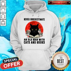 Never Underestimate An Old Man With Cats And Books Moon Hoodie