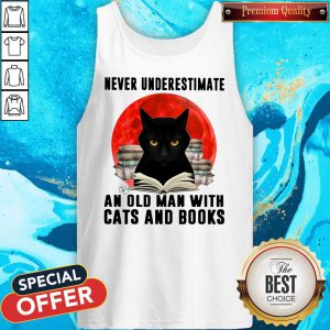 Never Underestimate An Old Man With Cats And Books Moon Tank Top