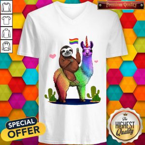 Sloth Riding Llama Lgbt Gay Lesbian Pride 2020 V-neck