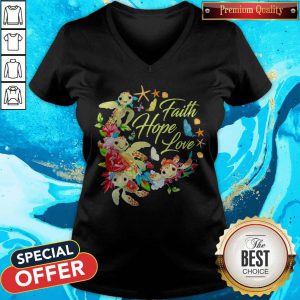 Funny Turtle Faith Hope Love Flowers v-neck