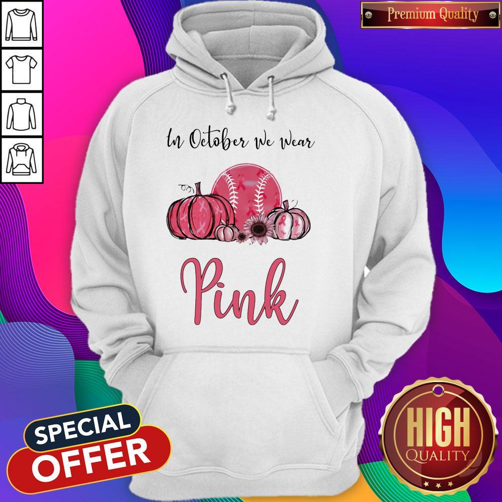 Official In October We Wear Pink Breast Cancer Awareness Pumpkin Baseball Shirt