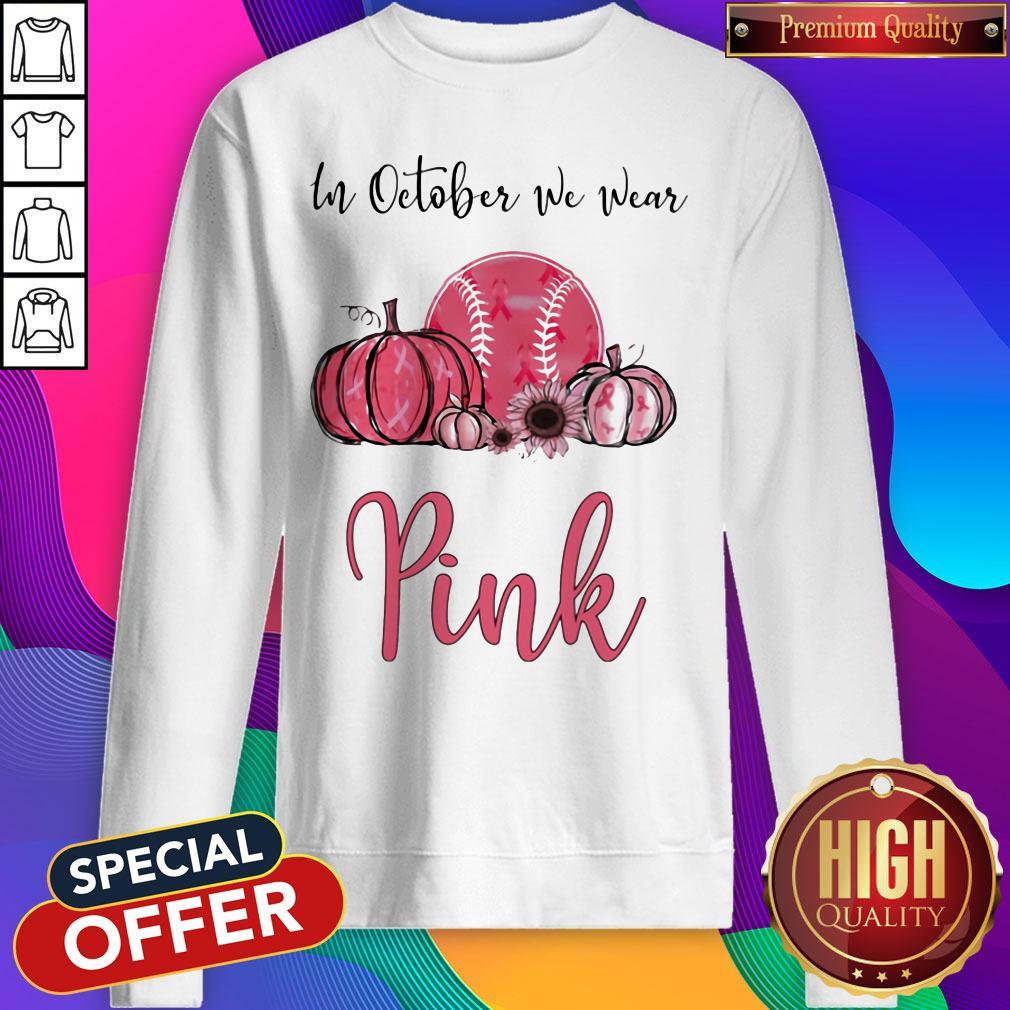 Official In October We Wear Pink Breast Cancer Awareness Pumpkin Baseball Shirt
