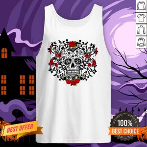 Black Sugar Skull Roses Dia De Los Muertos Day Of The Dead Tank Top