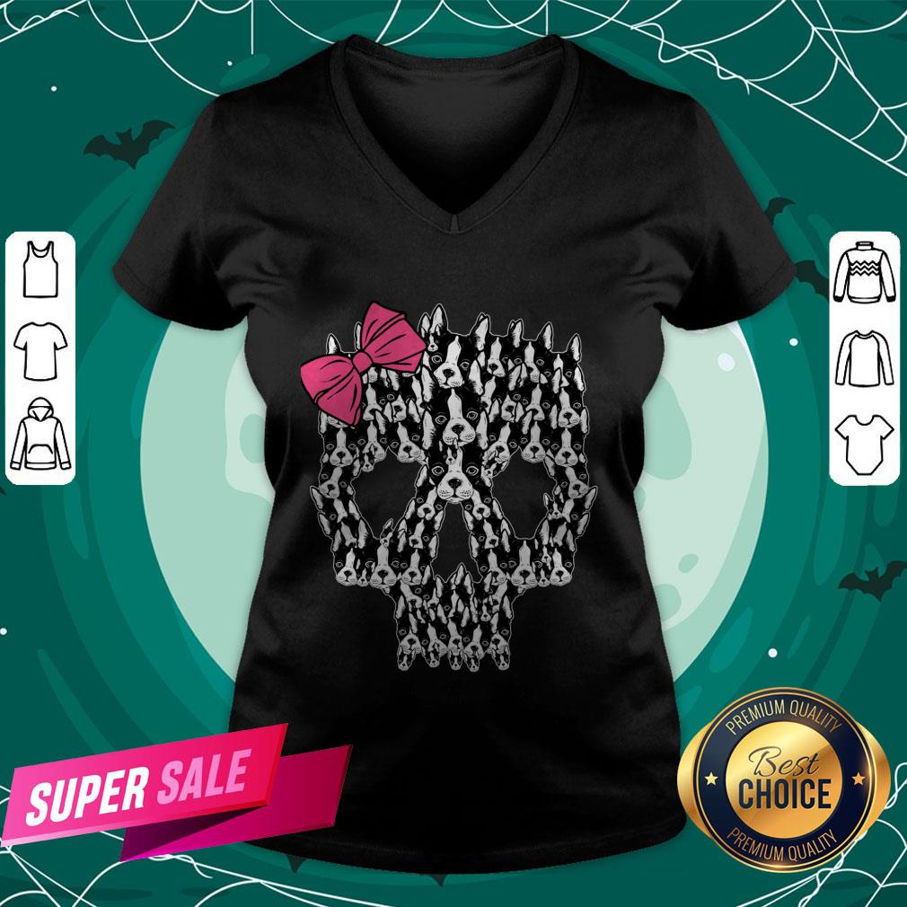 Boston Terrier Sugar Skull Day Of The Dead Muertos Shirt Boston Terrier Sugar Skull Day Of The Dead Muertos V-neck