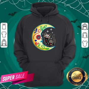 Cat Amp Moon Sugar Skull Dia De Los Muertos Hoodie