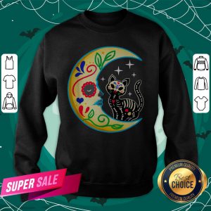 Cat Amp Moon Sugar Skull Dia De Los Muertos Sweatshirt
