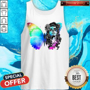 Day Of Dead Dia De Muertos Sugar Skull Dark Butterfly Tank Top