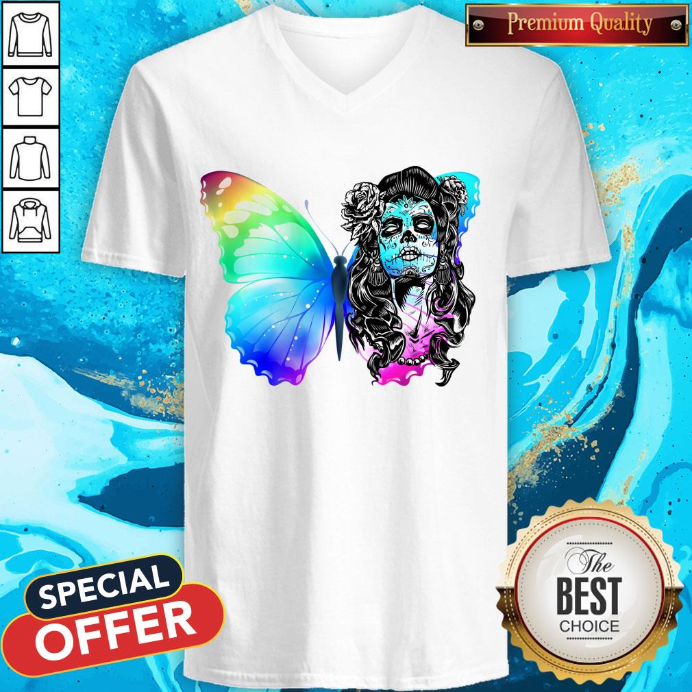 Day Of Dead Dia De Muertos Sugar Skull Dark Butterfly Shirt Day Of Dead Dia De Muertos Sugar Skull Dark Butterfly V-neck