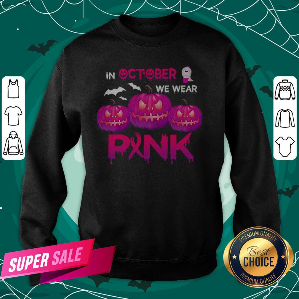 In October We Wear Pink Pumpkin Halloween Womens T-Shirt