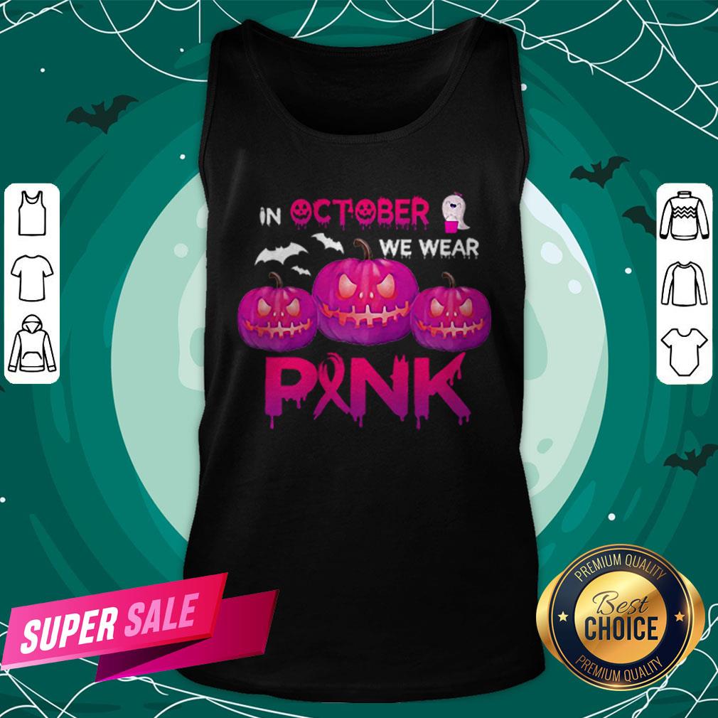 In October We Wear Pink Pumpkin Halloween Womens T-Shirt