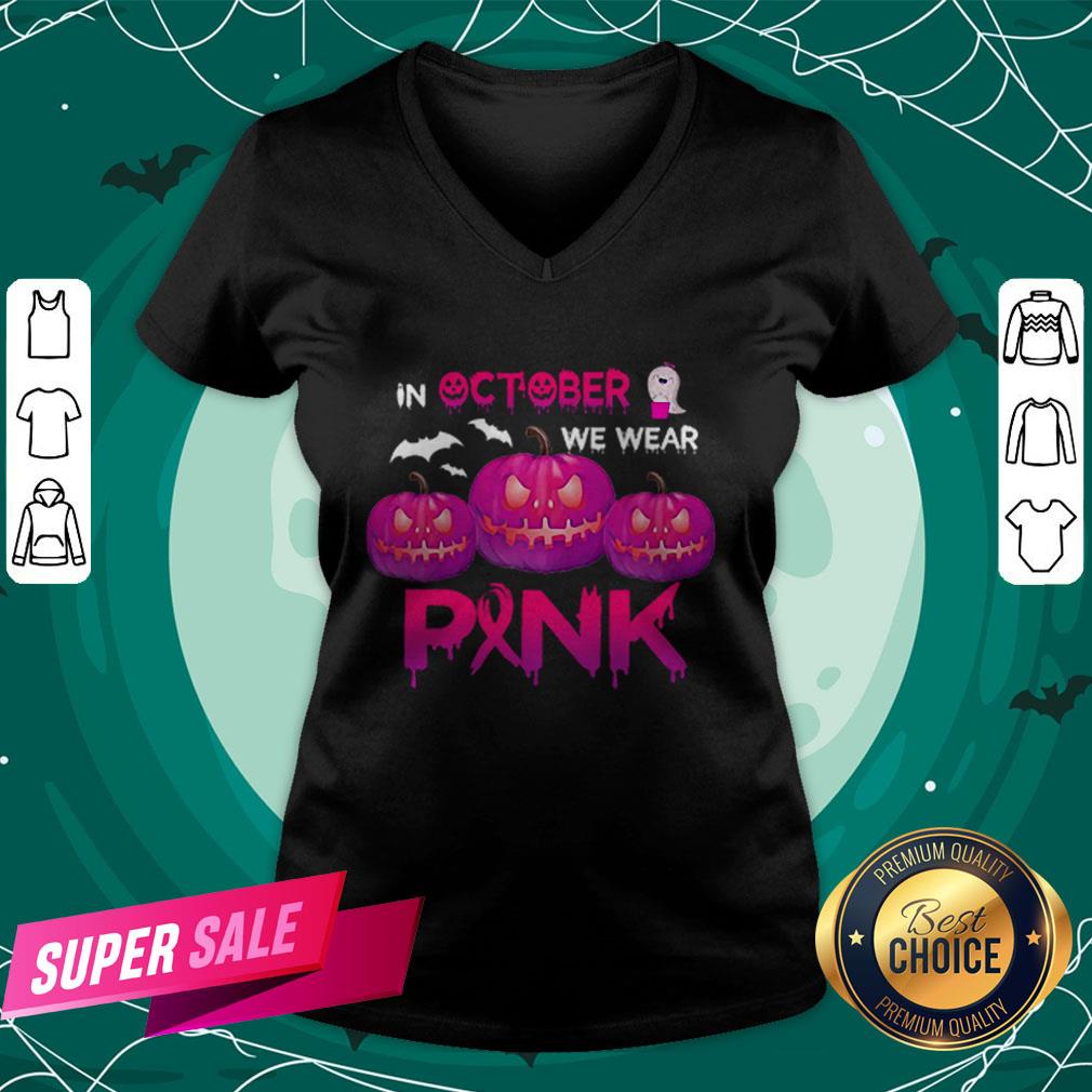 In October We Wear Pink Pumpkin Halloween Womens T-Shirt
