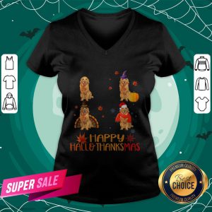 Nice Golden Retriever Happy Hallothanksmas V-neck