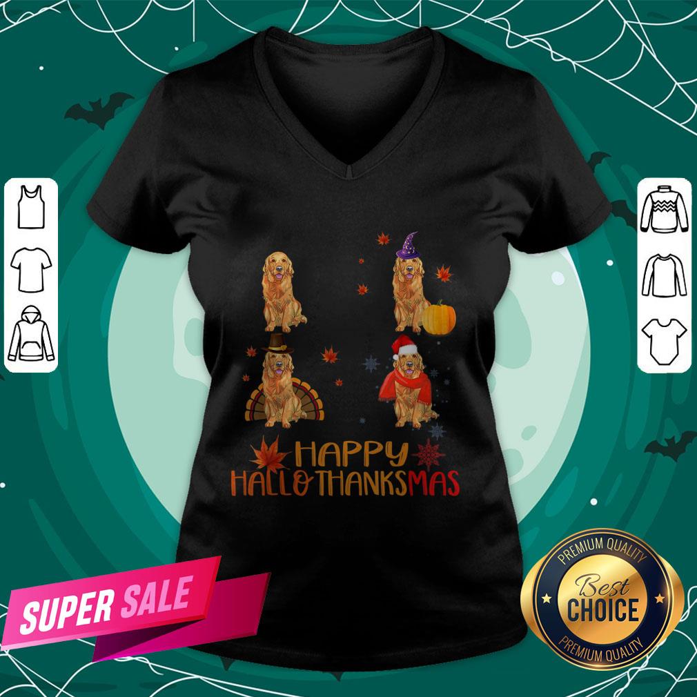 Nice Golden Retriever Happy Hallothanksmas Shirt Nice Golden Retriever Happy Hallothanksmas V-neck