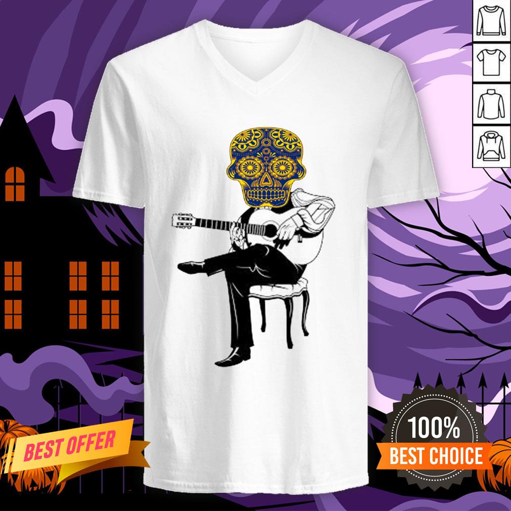 Sugar Skull Playing Guitar Day Of The Dead Shirt Sugar Skull Playing Guitar Day Of The Dead V-neck