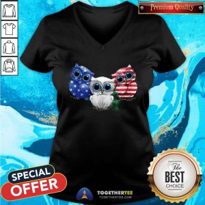 Cute Owls American Flag V-neck - Design By Togethertee.com