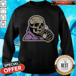 Happy Halloween Coffee Drinking Skeleton Sweatshirt