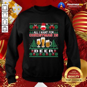 Santa Face Mask All I Want For Christmas Is Beer Funny Ugly Sweatshirt - Design By Togethertee.com