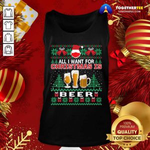 Cute Santa Face Mask All I Want For Christmas Is Beer Funny Ugly Tank Top - Design By Togethertee.com