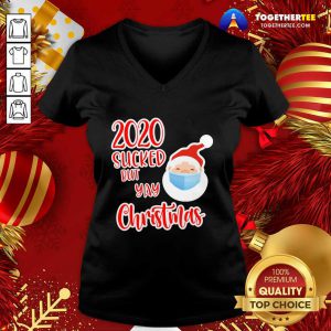 Cute Santa Face Mask Soap 2020 Sucked But Yay Christmas 2020 V-neck - Design By Togethertee.com